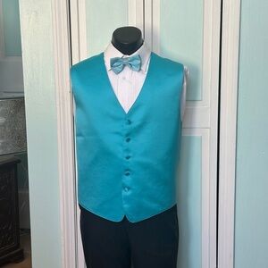 Aqua Pool Turquoise Satin Vest bow tie Costume Theatre Men’s XL Damaged